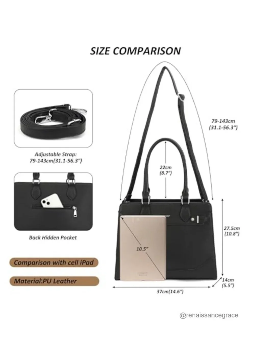 Structured Vegan Leather Satchel Handbag Tote with Laptop Pocket